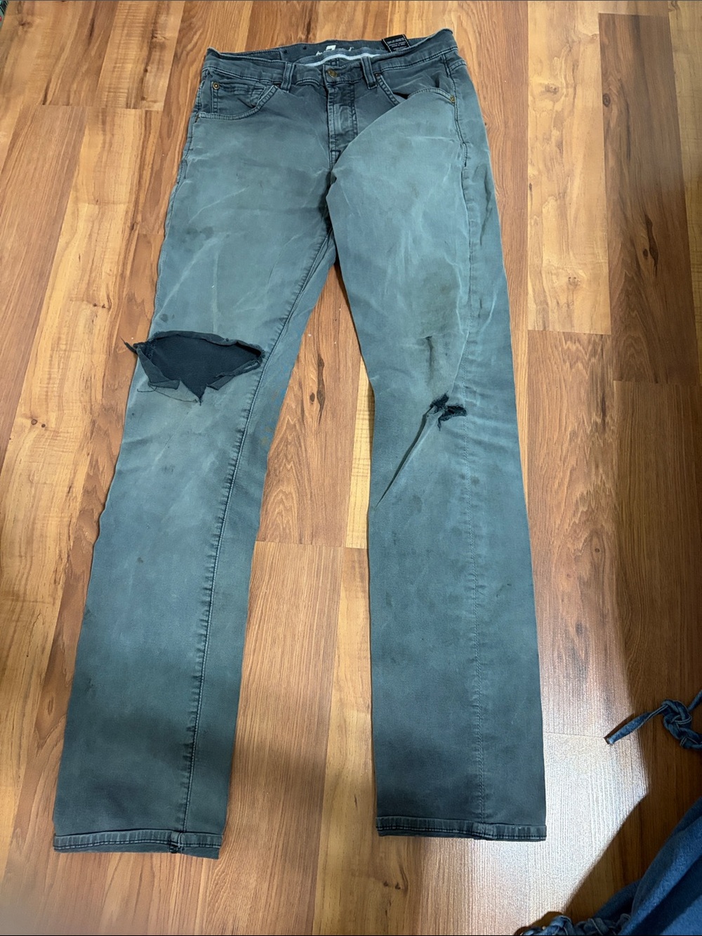 7 For All Mankind Distressed Faded Sage Green Straight Leg Jeans size 29